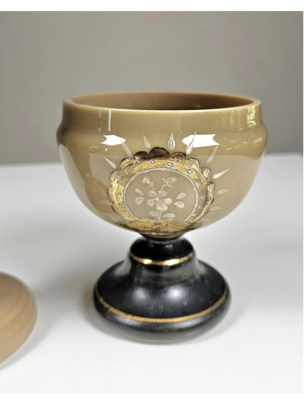 Antique Victorian Bristol Glass Vase Set Gold Gilt Hand Blown Taupe Pontil 8.5